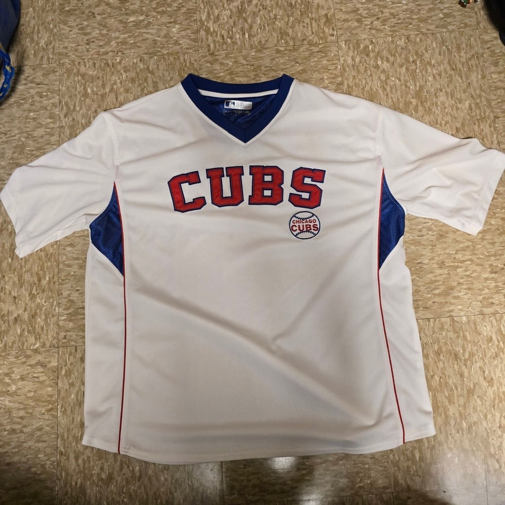 MLB Genuine Merchandise Chicago Cubs Mesh Jersey V-Neck White Blue Mens XL